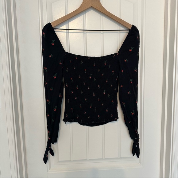 Reformation Blouse Top Floral Black Dainty Square Neck Feminine Size 6 Small - Picture 4 of 7